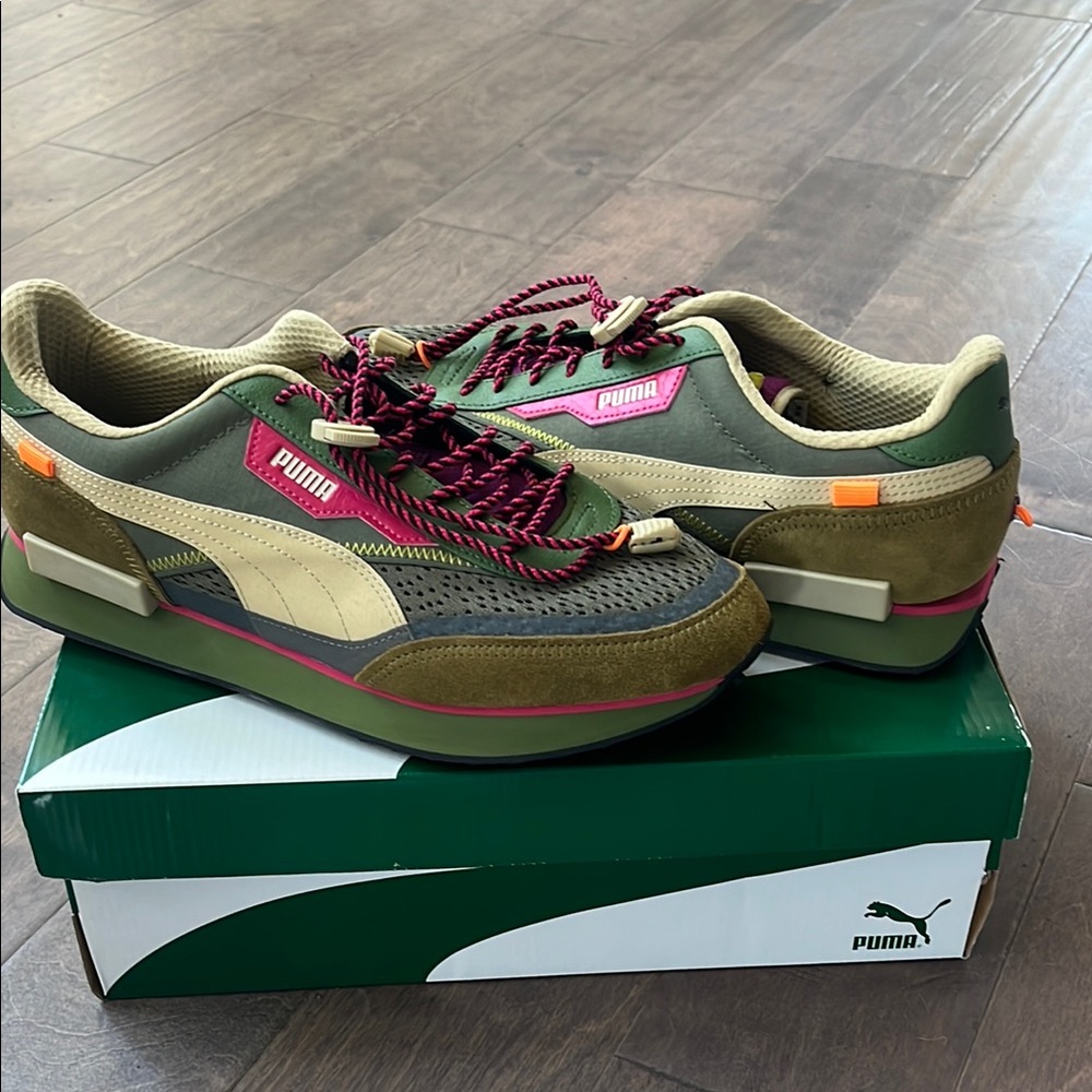 Puma Green and Tan Lifestyle Sneakers with Retro Design